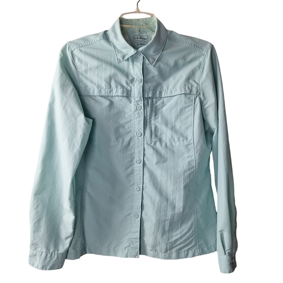 L.L Bean Women Small Vented Long Sleeve Outdoor Hiking Button Down Shirt Pockets - Picture 1 of 15